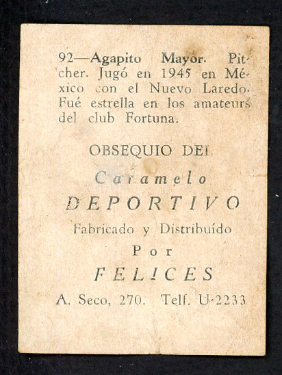 1945-46 Caramelo Deportivo #092 Agapito Mayor Good 533887