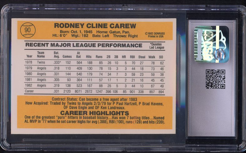 1983 Donruss #090 Rod Carew Angels CSG 7 NM 533977