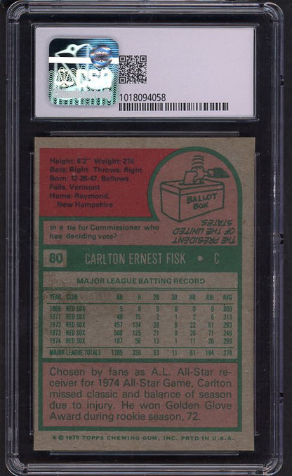 1975 Topps Baseball #080 Carlton Fisk Red Sox CSG 6.5 EX-MT+ 533992