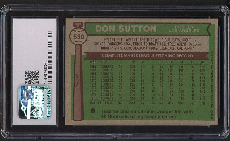1976 Topps Baseball #530 Don Sutton Dodgers CSG 7 NM 534000