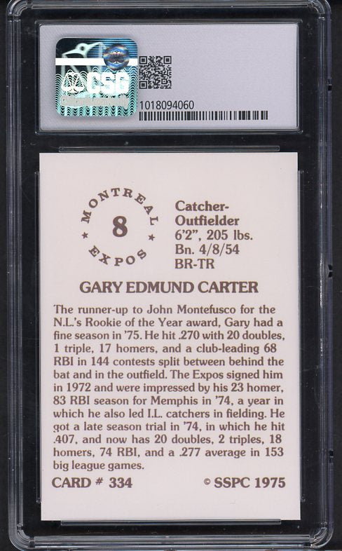 1975 SSPC #334 Gary Carter Expos CSG 9 MINT 534010