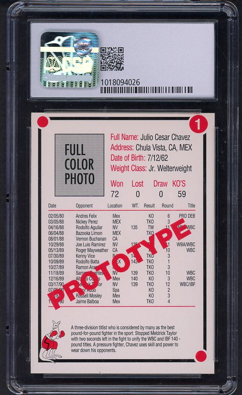 1991 Kayo #001 Julio Cesar Chavez Boxer CSG 8.5 NM/MT+ Prototype 534023