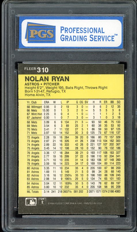 1986 Fleer #310 Nolan Ryan Astros PGS 8.5 NM/MT+ 534093