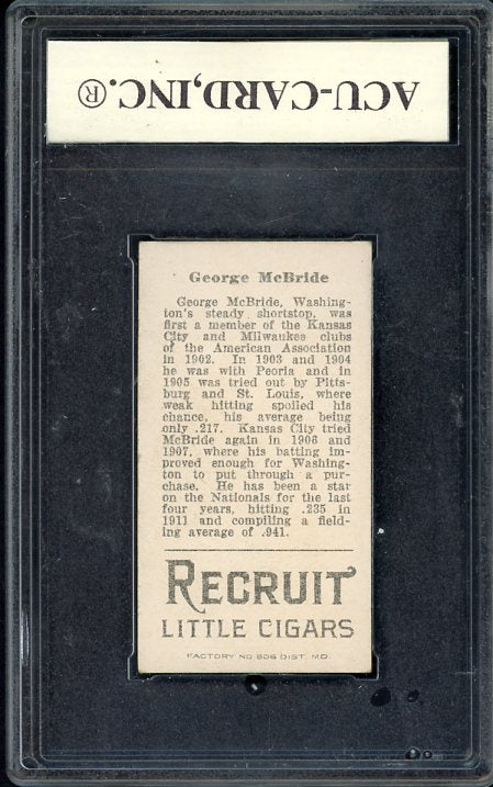 1912 T207 T 207 George McBride Senators ACI 7 NM 534128