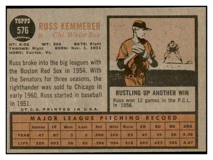 1962 Topps Baseball #576 Russ Kemmerer White Sox EX-MT 534218