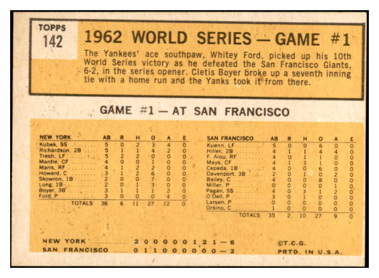 1963 Topps Baseball #142 World Series Game 1 Whitey Ford EX 534257