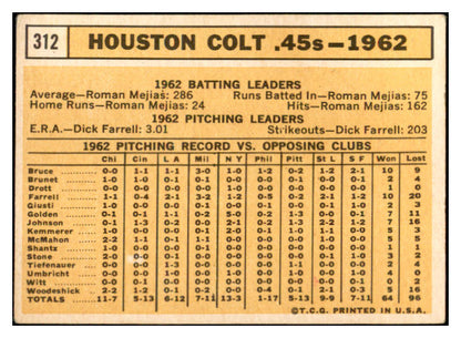 1963 Topps Baseball #312 Houston Colt .45s Team VG-EX 534270