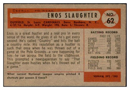 1954 Bowman Baseball #062 Enos Slaughter Cardinals EX+/EX-MT 534284
