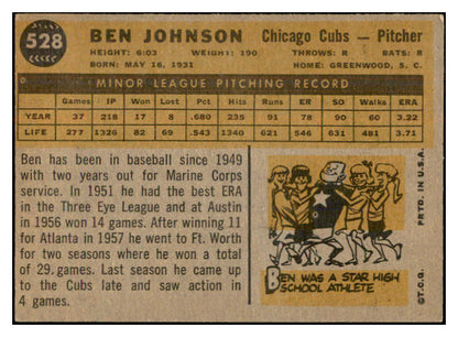 1960 Topps Baseball #528 Ben Johnson Cubs EX-MT 534326