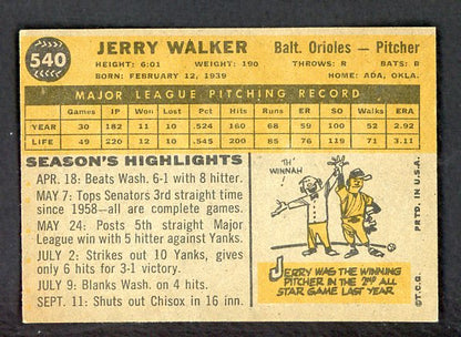 1960 Topps Baseball #540 Jerry Walker Orioles EX-MT 534337