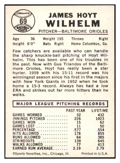 1960 Leaf Baseball #069 Hoyt Wilhelm Orioles EX-MT 534369