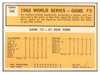 1963 Topps Baseball #144 World Series Game 3 Roger Maris EX 534442