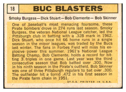 1963 Topps Baseball #018 Roberto Clemente Smoky Burgess VG 534450