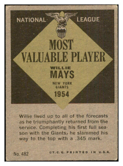 1961 Topps Baseball #482 Willie Mays MVP Giants VG-EX 534467