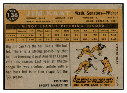 1960 Topps Baseball #136 Jim Kaat Senators VG-EX 534483
