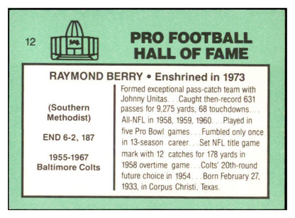 1988 Swell #012 Raymond Berry Colts Signed Autographed 534489