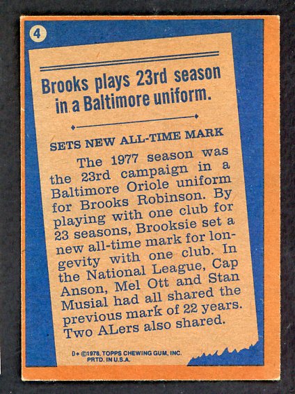 1978 Topps #004 Brooks Robinson Orioles Signed Autographed 534495
