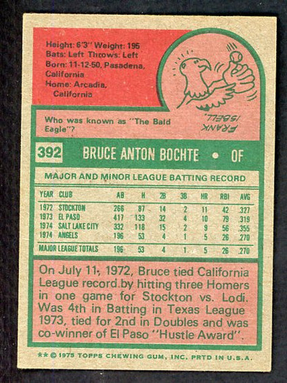 1975 Topps #392 Bruce Bochte Angels Signed Autographed 534507
