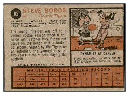 1962 Topps #062 Steve Boros Tigers Signed Autographed 534512