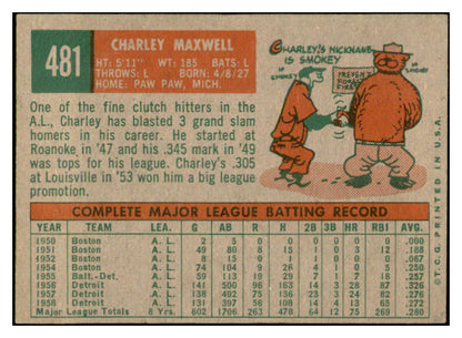 1959 Topps #481 Charley Maxwell Tigers Signed Autographed 534539