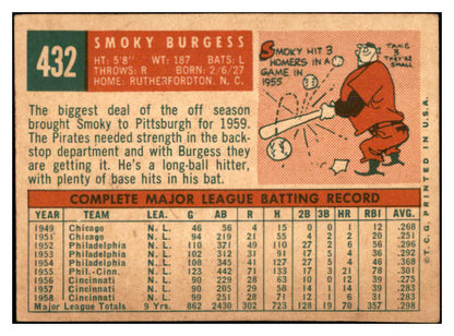 1959 Topps #432 Smoky Burgess Pirates Signed Autographed 534541