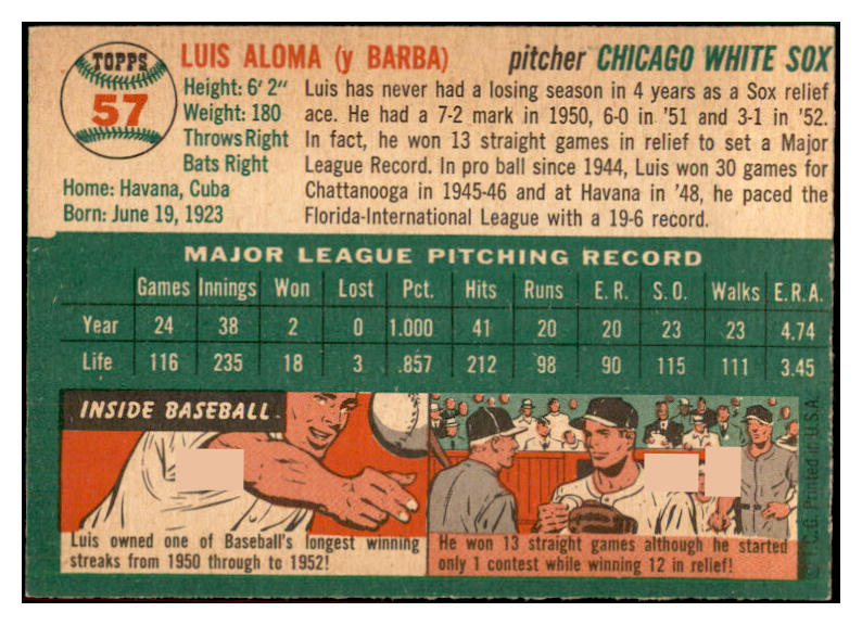 1954 Topps Baseball #057 Luis Aloma White Sox EX-MT 534695