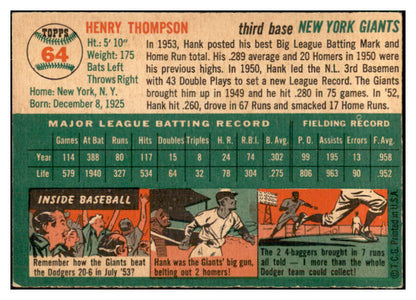 1954 Topps Baseball #064 Hank Thompson Giants EX-MT 534702