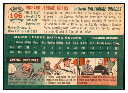 1954 Topps Baseball #106 Dick Kokos Orioles EX-MT 534735