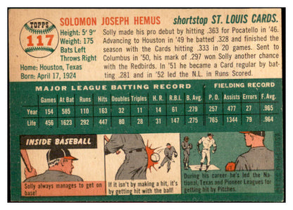 1954 Topps Baseball #117 Solly Hemus Cardinals EX-MT 534745