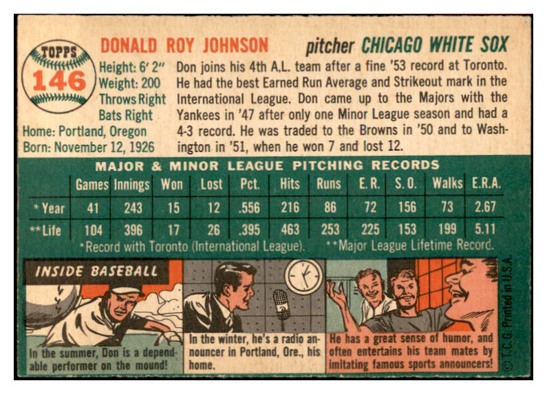 1954 Topps Baseball #146 Don Johnson White Sox EX-MT 534768