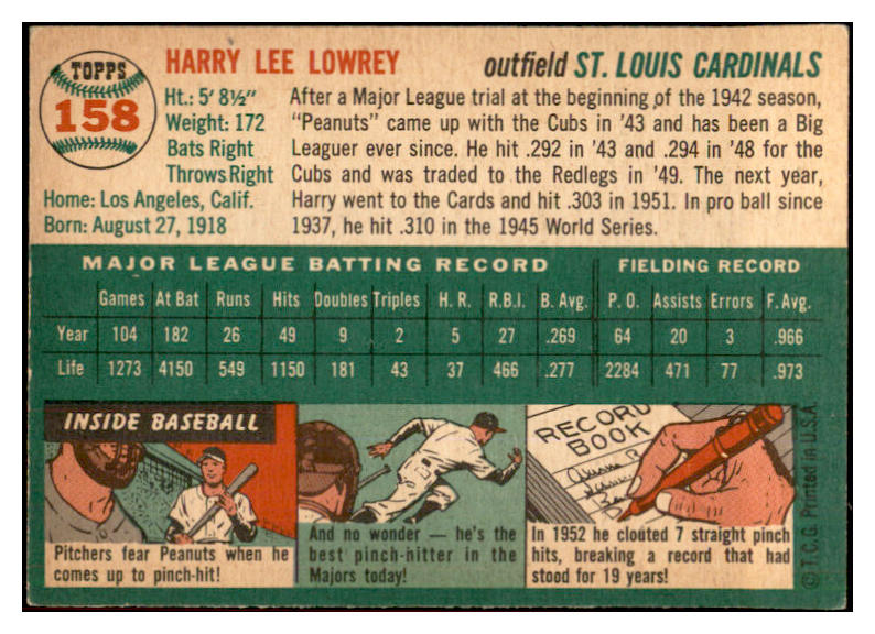 1954 Topps Baseball #158 Peanuts Lowrey Cardinals EX-MT 534779