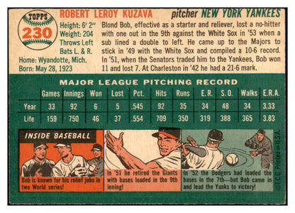 1954 Topps Baseball #230 Bob Kuzava Yankees EX 534810