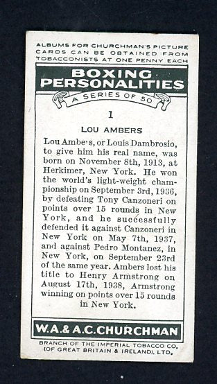 1938 Churchman #001 Lou Ambers Boxer EX+/EX-MT 534841
