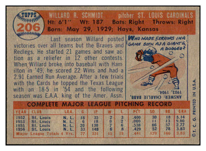 1957 Topps Baseball #206 Willard Schmidt Cardinals NR-MT 534878