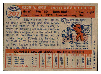 1957 Topps Baseball #207 Billy Hunter A's NR-MT 534879
