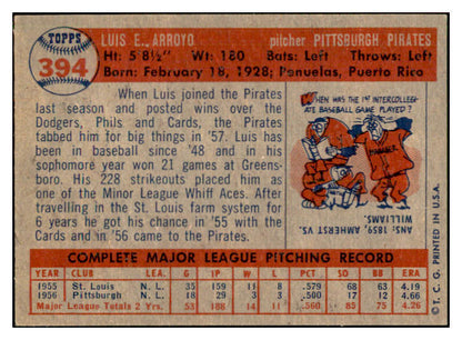 1957 Topps Baseball #394 Luis Arroyo Pirates NR-MT 534913