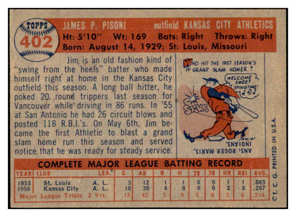 1957 Topps Baseball #402 Jim Pisoni A's EX-MT 534930