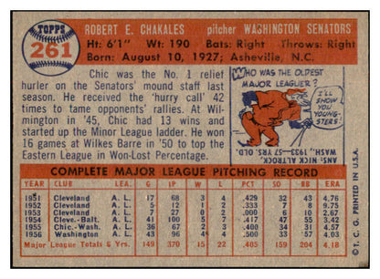 1957 Topps Baseball #261 Bob Chakales Senators EX-MT 534951