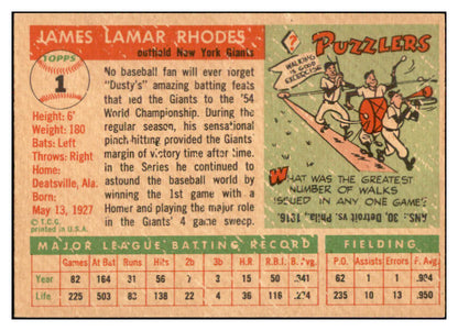 1955 Topps Baseball #001 Dusty Rhodes Giants VG-EX 534952