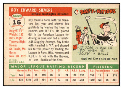 1955 Topps Baseball #016 Roy Sievers Senators EX-MT 534957
