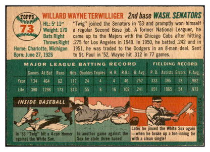 1954 Topps Baseball #073 Wayne Terwilliger Senators EX-MT 534994