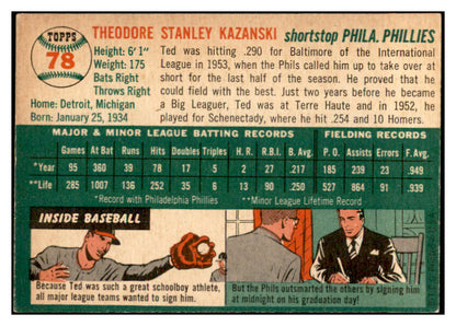 1954 Topps Baseball #078 Ted Kazanski Phillies EX-MT 534997