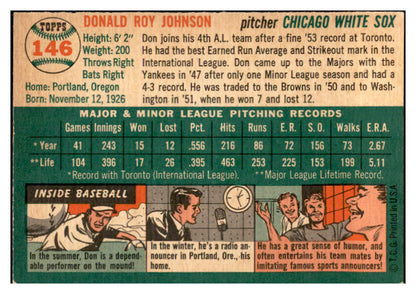 1954 Topps Baseball #146 Don Johnson White Sox EX-MT 535015