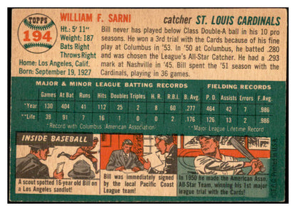 1954 Topps Baseball #194 Bill Sarni Cardinals EX-MT 535029