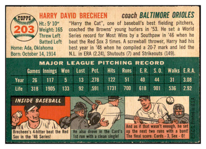 1954 Topps Baseball #203 Harry Brecheen Orioles EX-MT 535033