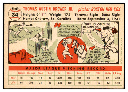 1956 Topps Baseball #034 Tom Brewer Red Sox EX-MT White 535083