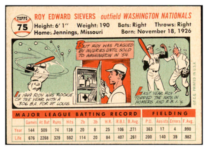 1956 Topps Baseball #075 Roy Sievers Senators EX-MT White 535111