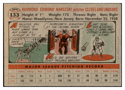 1956 Topps Baseball #133 Ray Narleski Indians EX-MT Gray 535160