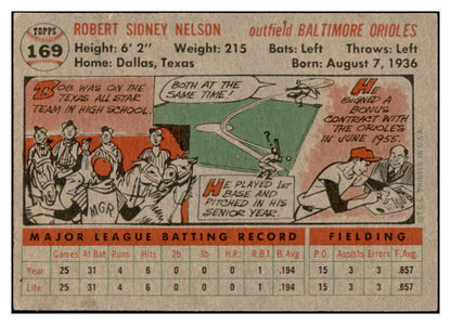 1956 Topps Baseball #169 Bob Nelson Orioles EX-MT Gray 535193