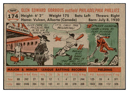 1956 Topps Baseball #174 Glen Gorbous Phillies EX-MT Gray 535200